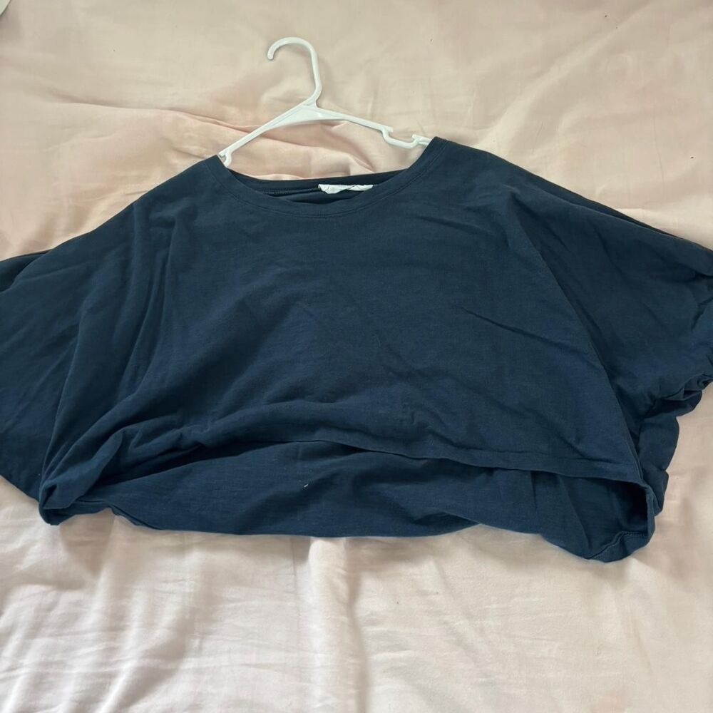 PALMETTO MOON Blue Medium Flowy Cotton Women's Navy Cropped T-shirt